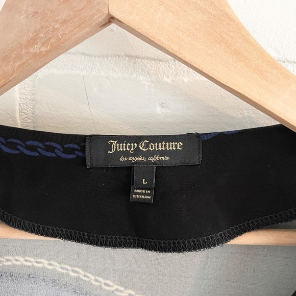 vintage Y2K Juicy Couture Mini dress Faux Wrap Scarf Chains print Navy Black L - Picture 4 of 13